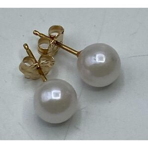 14K Yellow Gold 6mm Cultured Pearl Stud Earrings